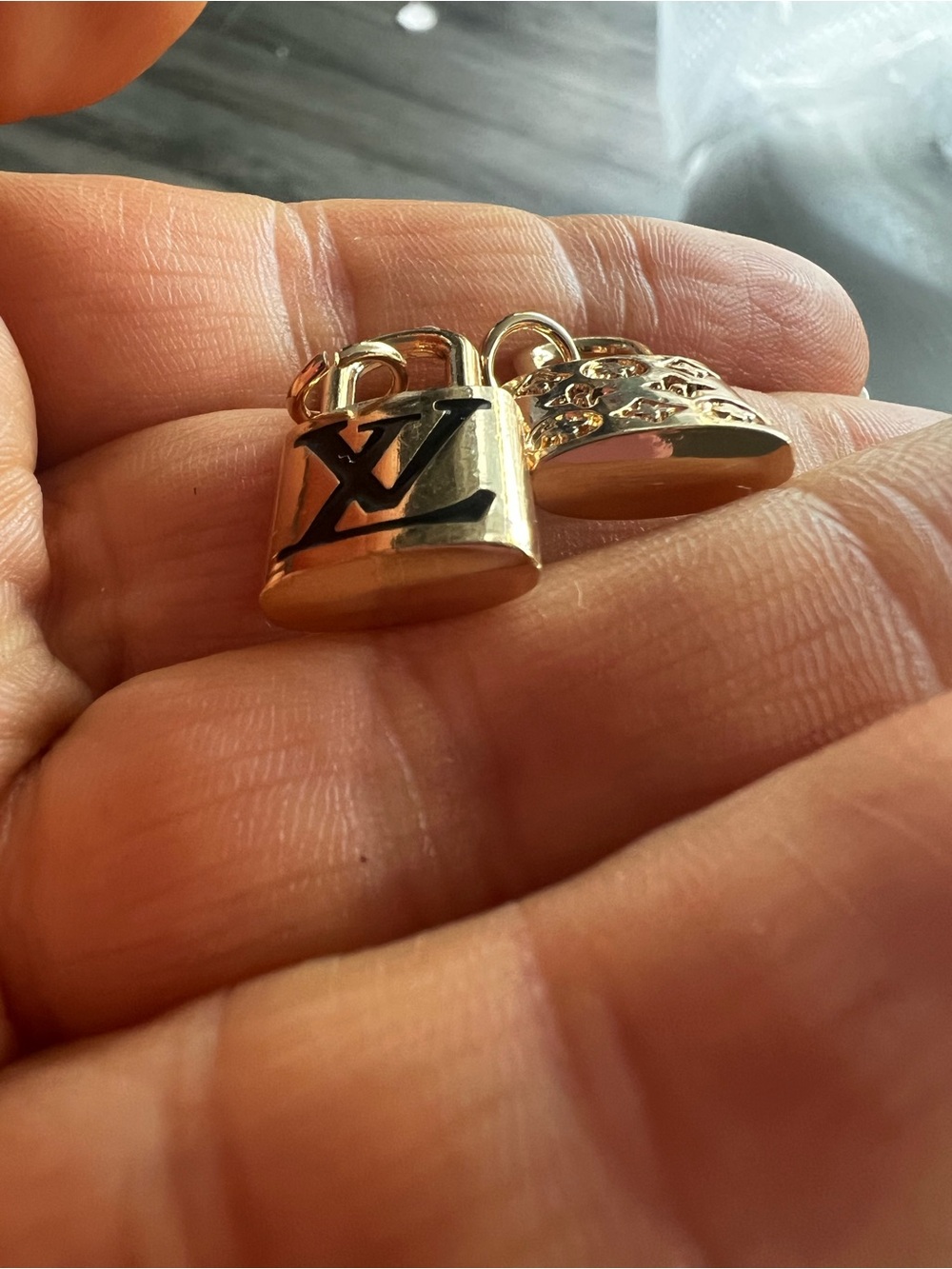 Lot of 2 Gold Padlock Charm with Black Logo - Picture 2 of 2